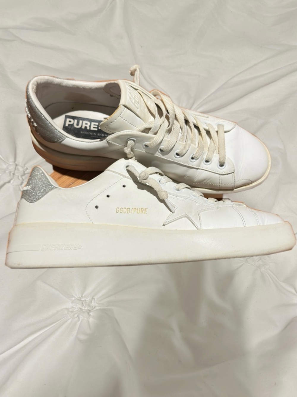 golden goose purestar glittery silver heel tab size 10 sneakers